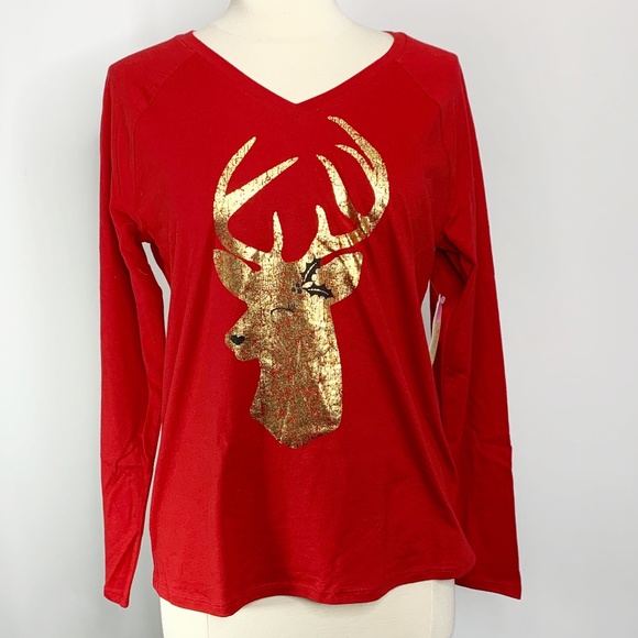 St John's Bay Womens Red Holiday shirt Size S NEW - Picture 1 of 6